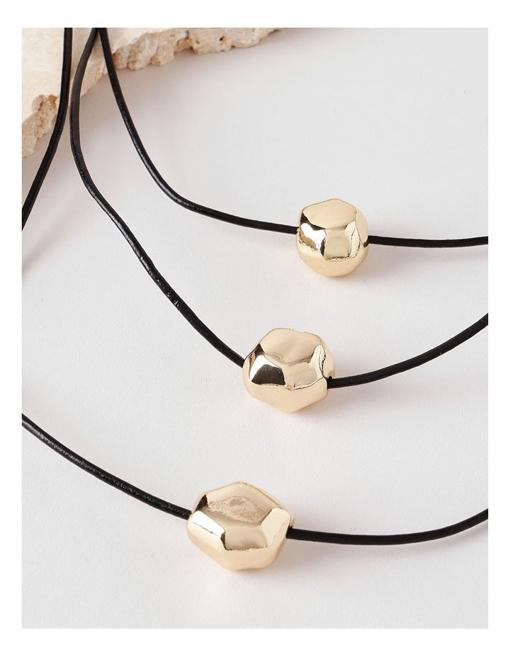 Cord Layered Necklace in Black/Gold