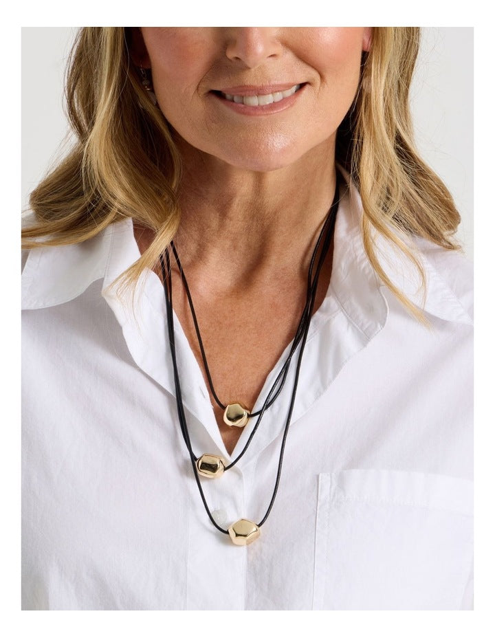 Cord Layered Necklace in Black/Gold