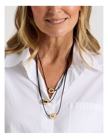 Cord Layered Necklace in Black/Gold