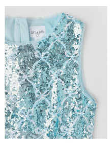 Elenor Bow Dress with Godet Inserts in Blue