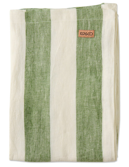 Moss Stripe 145cm x 270cm French Flax Linen Tablecloth Green Stripe