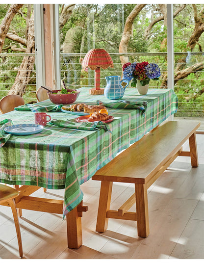 Jewel Of The Nile Tartan 180cm x 350cm French Flax Linen Tablecloth