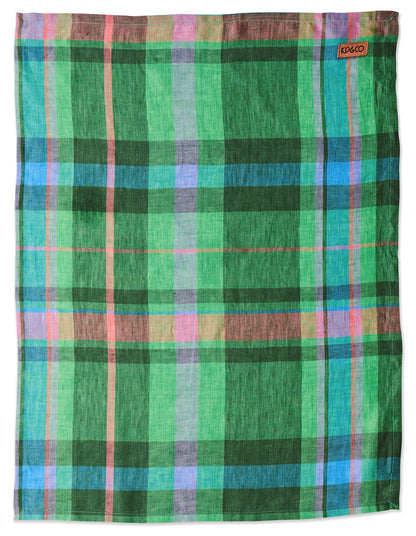 Jewel Of The Nile Tartan 67cm x 50cm Linen Tea Towel Green Check