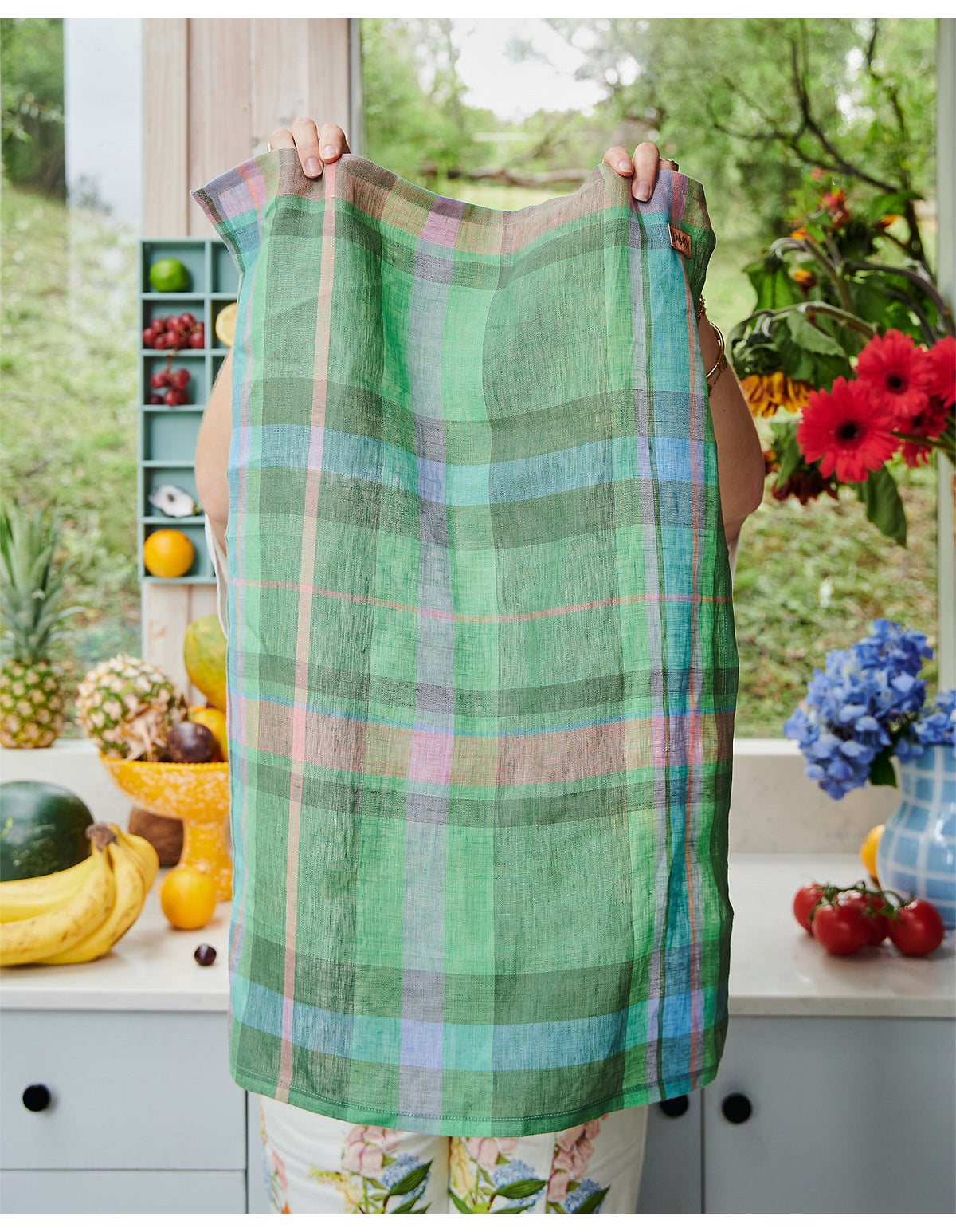 Jewel Of The Nile Tartan 67cm x 50cm Linen Tea Towel Green Check
