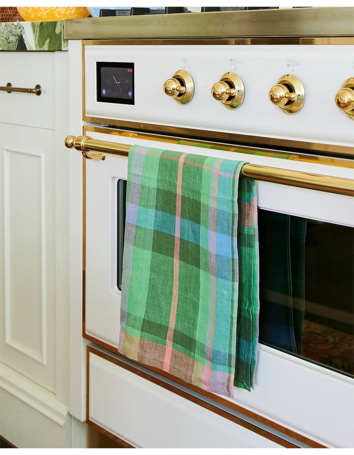 Jewel Of The Nile Tartan 67cm x 50cm Linen Tea Towel Green Check