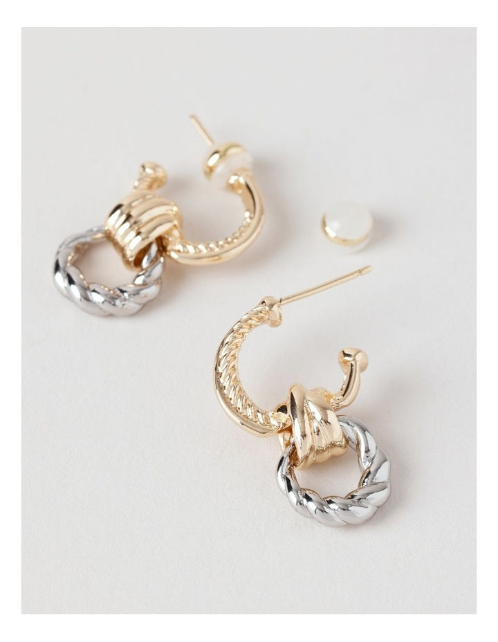 Two Tone Twist Earrings in Gold/ Silver