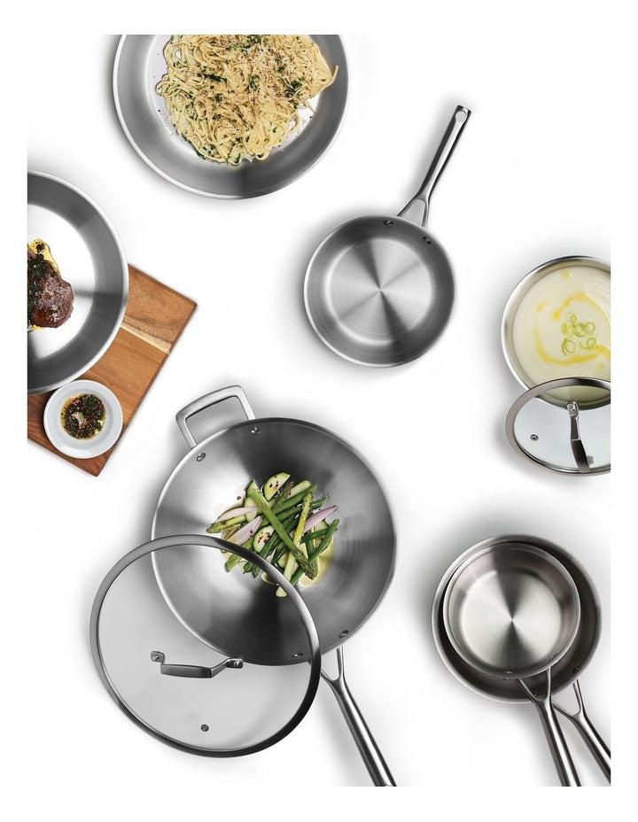 Tri-Ply Stainless Steel Wok with Glass Lid & Helper Handle 30cm