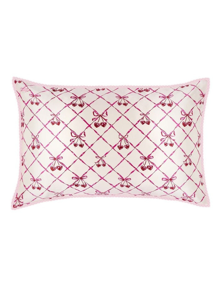 Pure Silk Queen Pillowcase with Lace Trim in Sweet Cherry