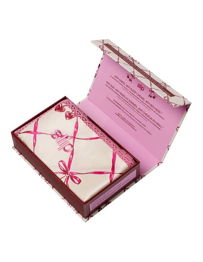 Pure Silk Queen Pillowcase with Lace Trim in Sweet Cherry