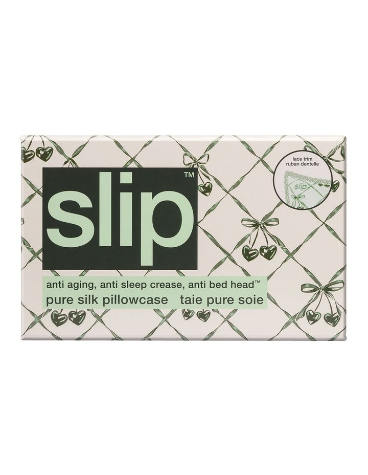 Pure Silk Queen Pillowcase with Lace Trim in Wintergreen