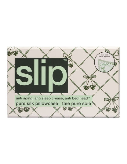 Pure Silk Queen Pillowcase with Lace Trim in Wintergreen