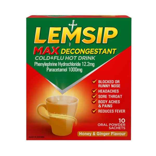 Max Decongestant Cold & Flu Hot Drink Honey & Ginger Sachets
