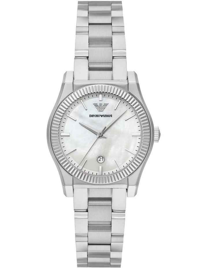 Silver Stainless Steel Analogue Watch with Mother-of-Pearl Dial