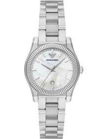 Silver Stainless Steel Analogue Watch with Mother-of-Pearl Dial