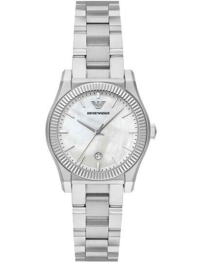 Silver Stainless Steel Analogue Watch with Mother-of-Pearl Dial