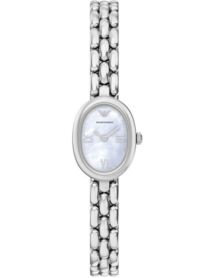 Silver Oval Dress Watch with Mother-of-Pearl Dial