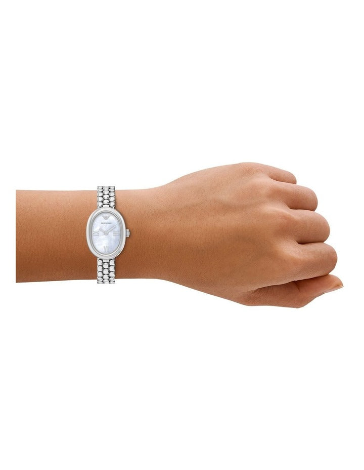 Silver Oval Dress Watch with Mother-of-Pearl Dial