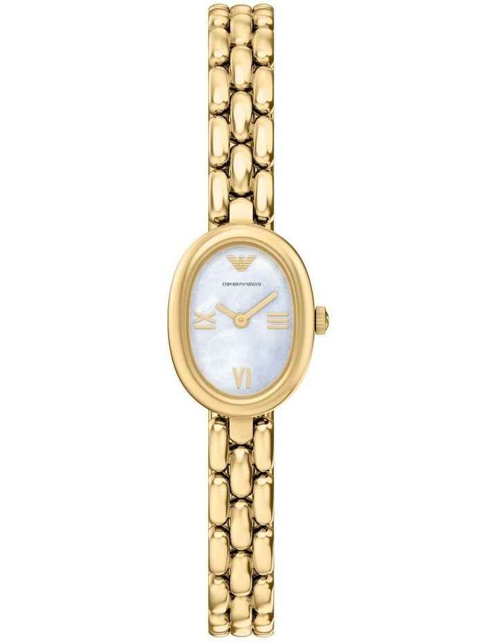 Gold-Tone Oval Dress Watch with Mother-of-Pearl Dial
