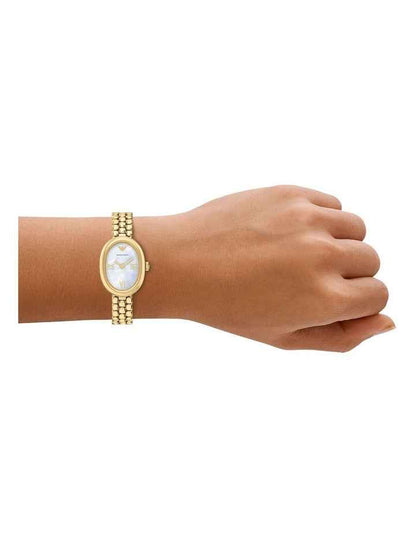 Gold-Tone Oval Dress Watch with Mother-of-Pearl Dial