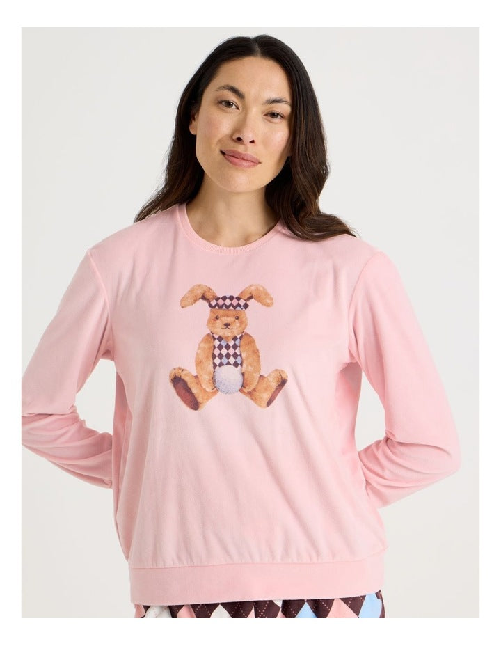 Cosy Fleece Pyjama Set in Bunny Argyle Print