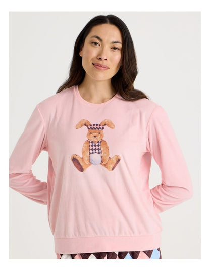 Cosy Fleece Pyjama Set in Bunny Argyle Print