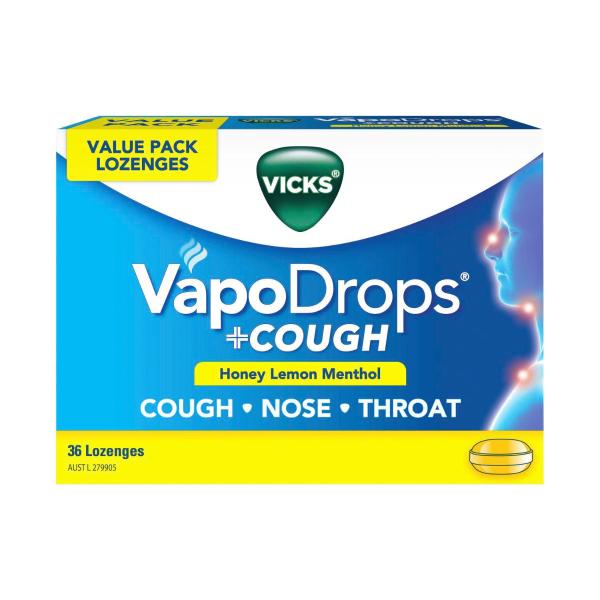 Vapodrops + Cough Honey Lemon Menthol Lozenges
