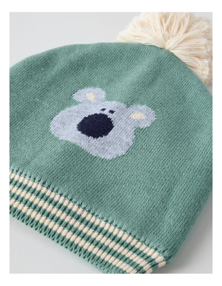 Koala Intarsia Beanie in Sage