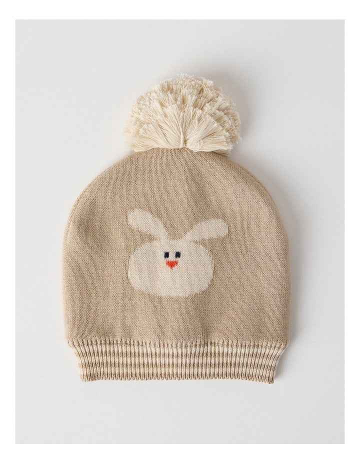 Bunny Intarsia Beanie in Light Brown