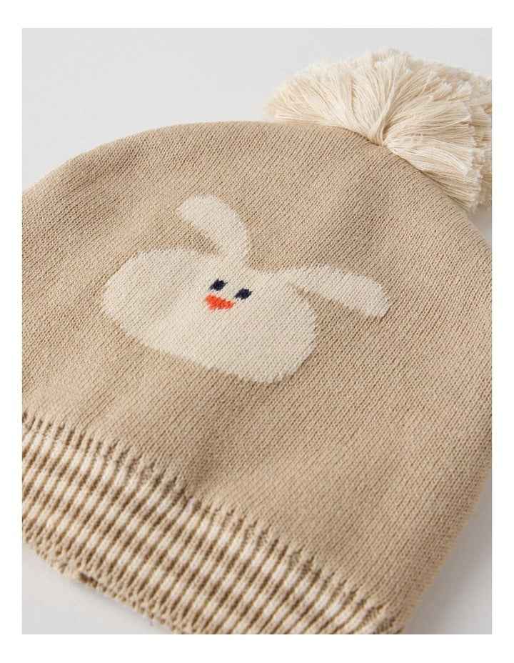 Bunny Intarsia Beanie in Light Brown