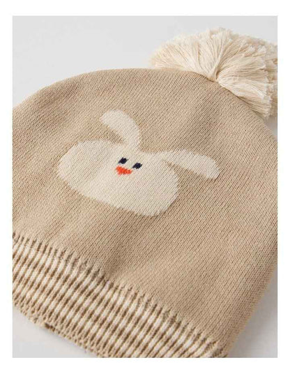 Bunny Intarsia Beanie in Light Brown