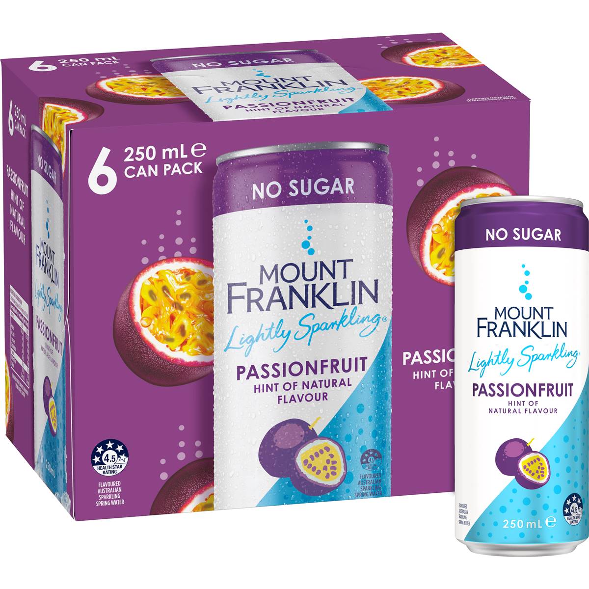 Mount Franklin Lightly Sparkling Mineral Water Passionfruit 250ml x 6 Pack