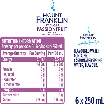 Mount Franklin Lightly Sparkling Mineral Water Passionfruit 250mL x 6 pack