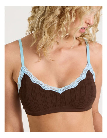 Lola Seamless Pointelle Scoop Bralette in Brown