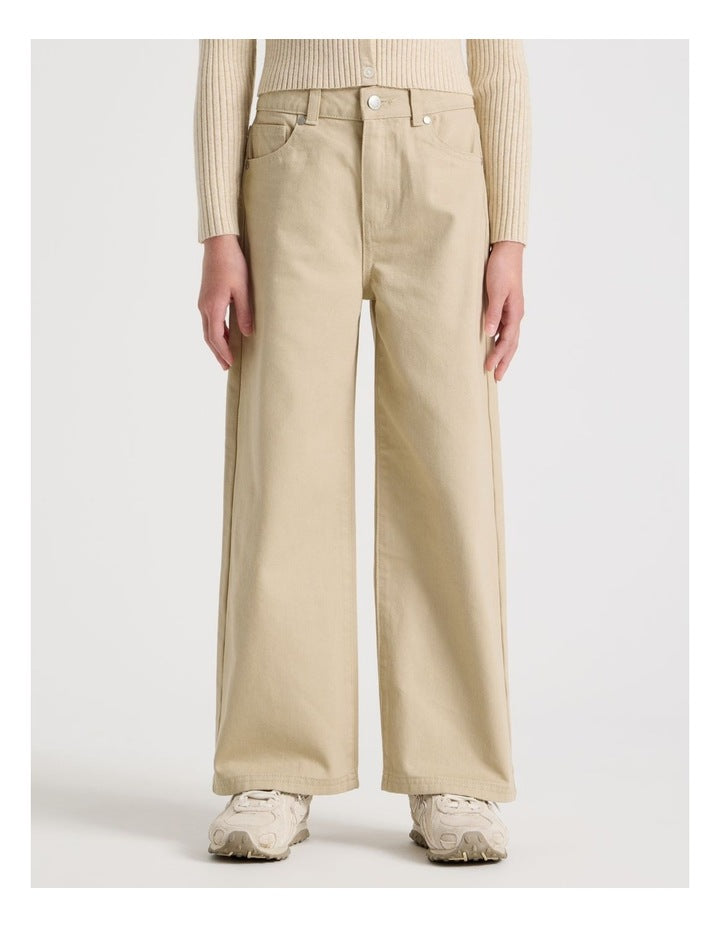 High Rise Wide Leg Jean in Tan