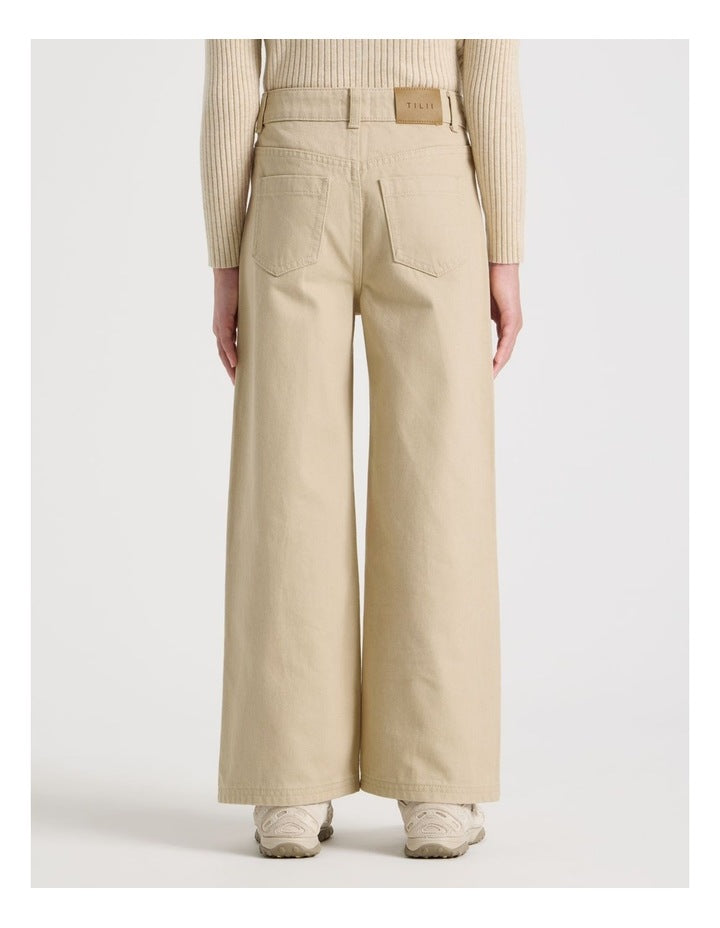 High Rise Wide Leg Jean in Tan