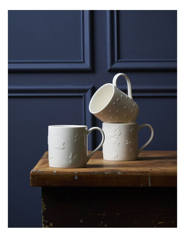 Motif Embossed Mug 350ml Set of 4 in White