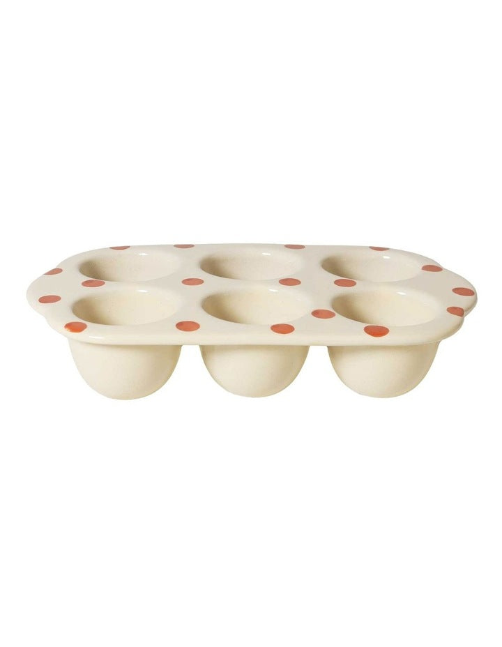 Emogen's Chickens Egg Crate 6 Cup With Polka Dots in Cream