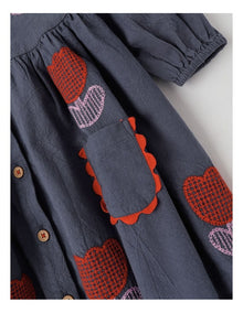 Gloria Baby Cord Dress with Embroidery in Navy