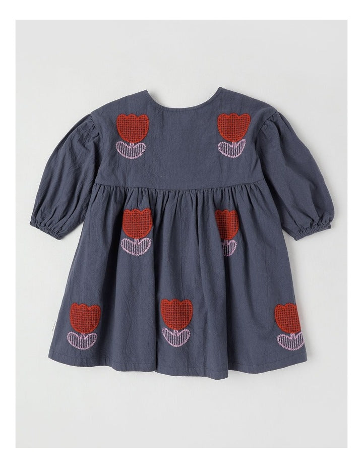Gloria Baby Cord Dress with Embroidery in Navy