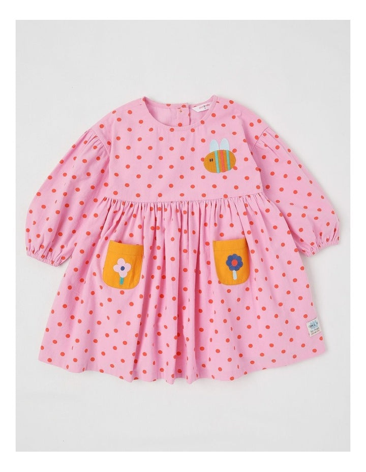 Anna Colourblocked Dress with Ric Rac Trim in Pink