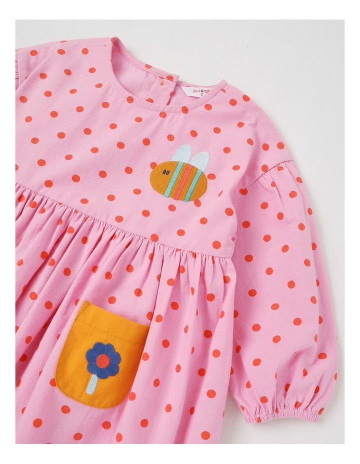 Anna Colourblocked Dress with Ric Rac Trim in Pink