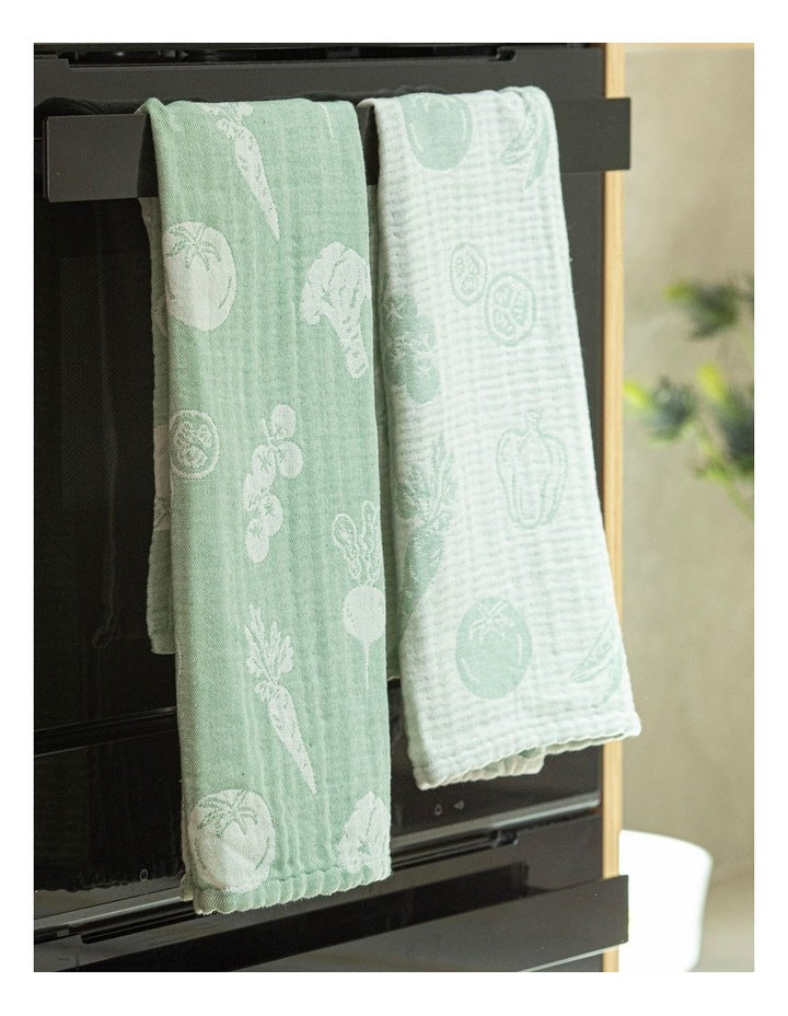 Jacquard Vegies Kitchen Towel 2 Pack in Green