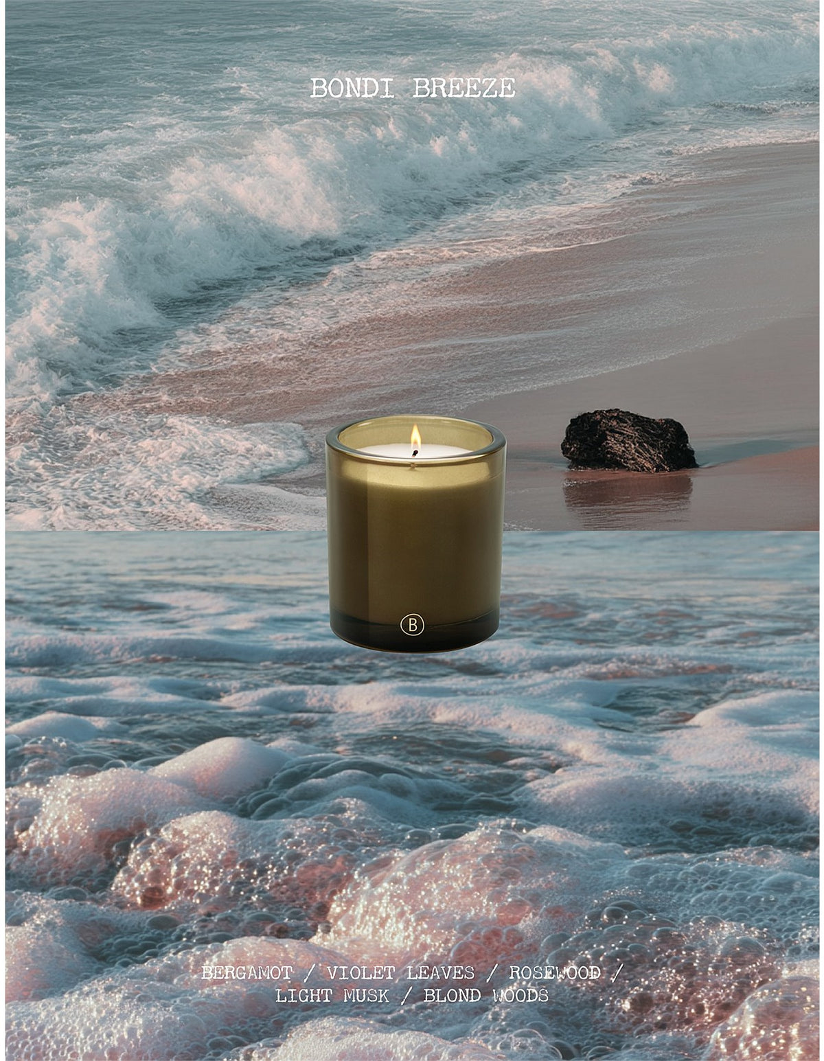 Bondi Breeze 200g Soy Wax Scented Candle Olive Glass