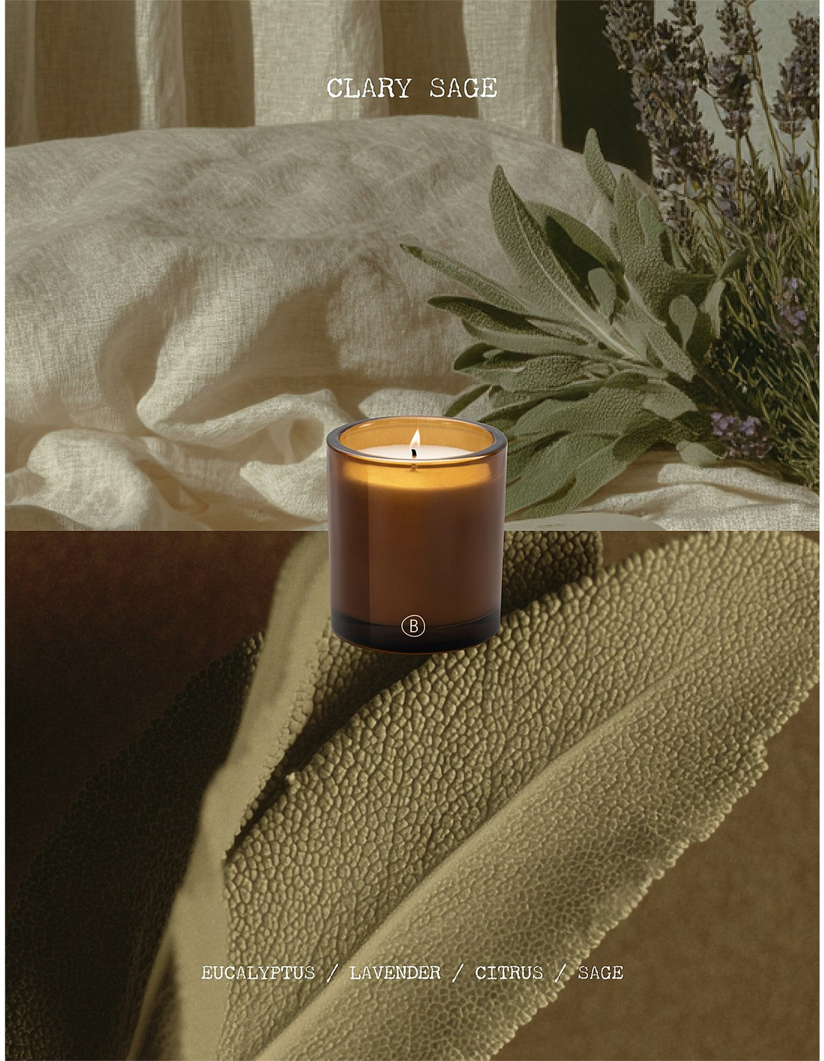Clary Sage 200g Soy Wax Scented Candle Amber Glass