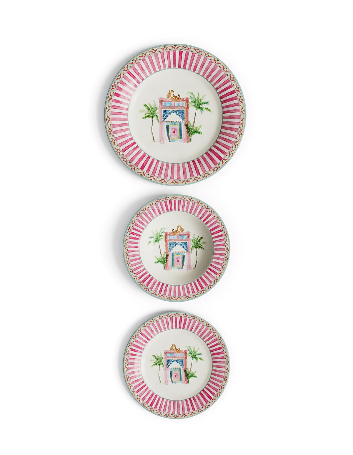 Sariska 27cm 3 Piece Porcelain Plate Set Pink
