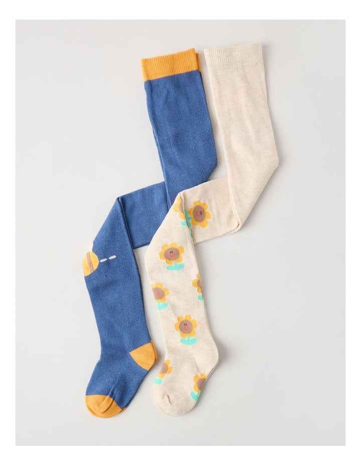 2 Pack Sunflower Tights in Oat Marle