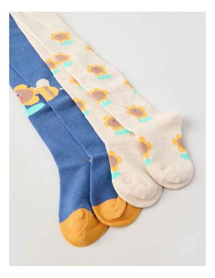 2 Pack Sunflower Tights in Oat Marle