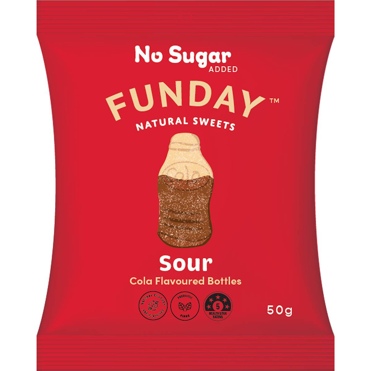 Funday Natural Sweets Sour Cola Flavoured Bottles 50g