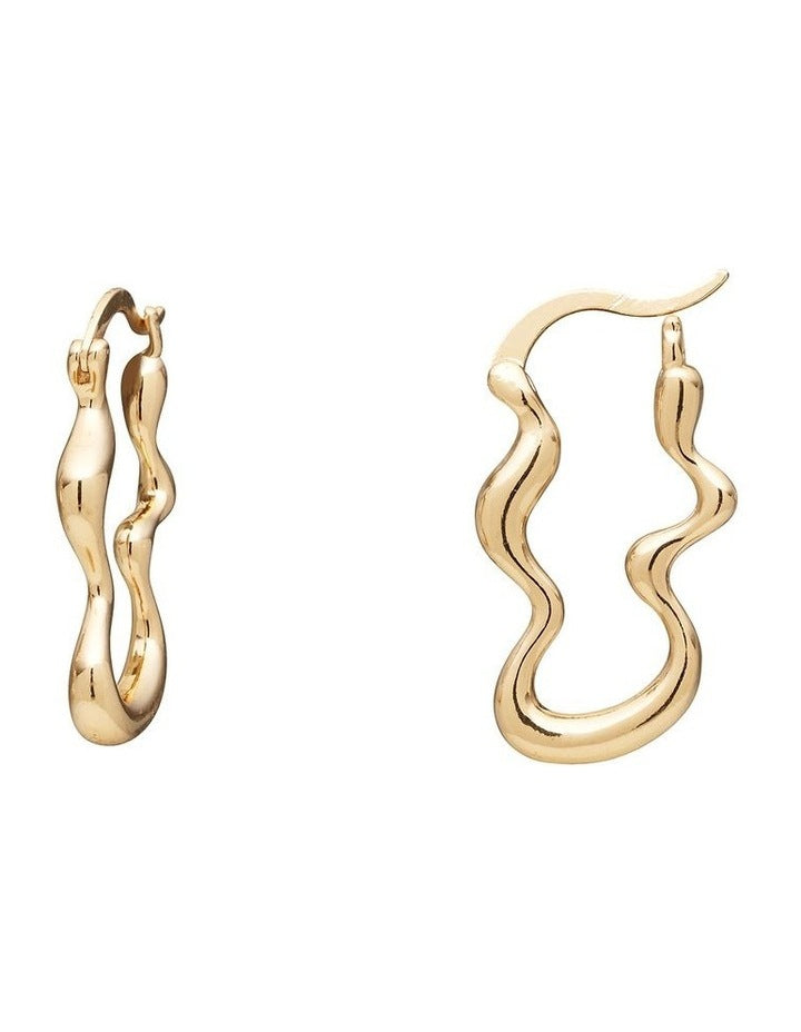 Squiggle Hoop Earrings in Gold