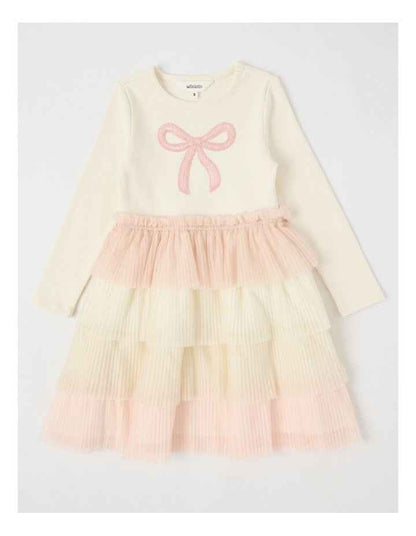 Long Sleeve Rib Top and Tiered Skirt with Sequin in Bow White